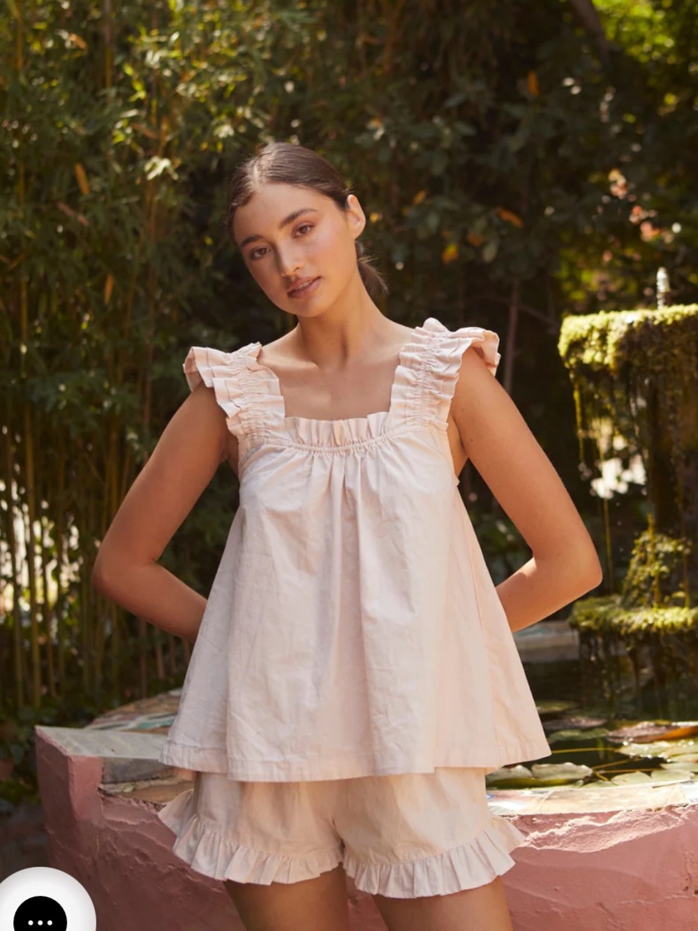 Women's Ruffle Strap Pajama Set - Light Pink